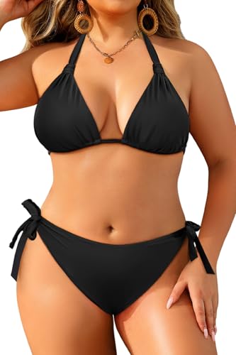 Women Plus Size Bikini Set - Two Piece Triangle Swimsuits Halter String Bathing Suit 2025 Tie Swimwear