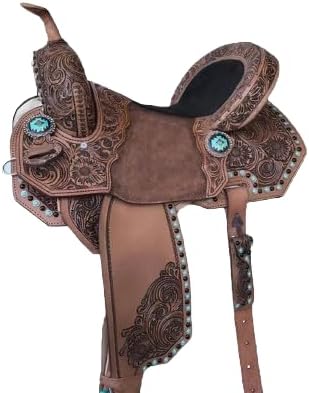 Barrel Racing Western Wooden Tree Horse Saddle Handmade Premium Leather Comfort Horse Trail Equestrian Tooled Carved Horse Saddle Riding Size: 10-18 inches