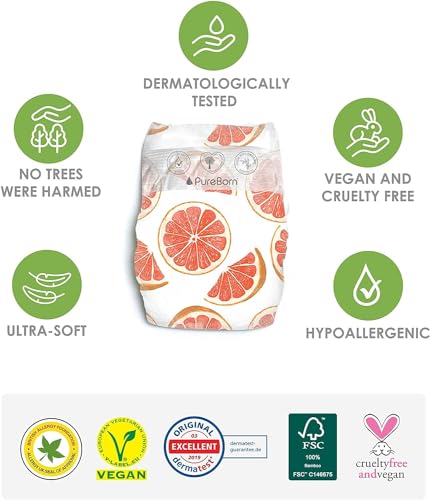 Image of PureBorn Organic Natural Bamboo Baby Disposable Diapers-Size 1 by Fratelli |From 2 To 5 Kg|Assorted Print|Premium Super Soft| Maximum Leakage Protection|Eco Friendly Nappies|New Born Essentials S1-68s