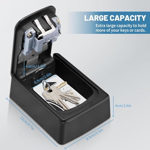 Image of Metal Key Lock Box Wall Mounted,4 Digit Combination Weatherproof Lockbox For Outside House,5 Keys Large Capacity Lockbox,Key Safe Security Storage Lock Box With Resettable Code (Black)