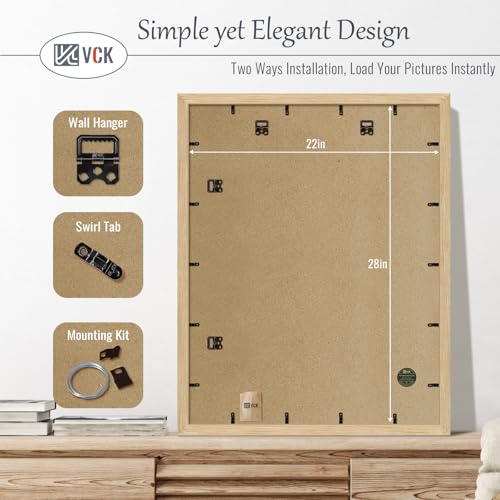 Image of VCK 22x28 Poster Frame Solid Wood Natural 3 Pack Picture Frames 22 x 28 Inches with Wall Mounting Hanging