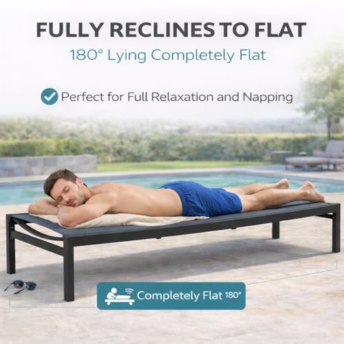 Kozyard Chaise Lounge Outdoor, Aluminum Outdoor Chaise Lounge Set of 1, Flat Chaise Lounge Chair for Pools, Patio and Outdoor Lounging - Comfortable Patio Chair and Poolside Lounger (1 Pack, Gray)