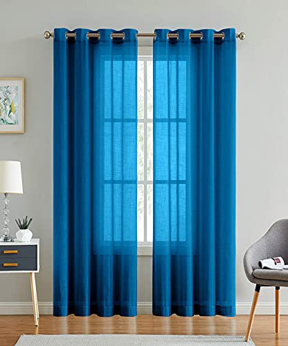 Image of Cotton Linen Solid Curtain with Eyelet Rings,Window Curtains for Pooja Room /Living Room /Dining Hall /Hotel /Bedroom /Kid Room /Kitchen (5 Feet, Teal Blue) Set of 2