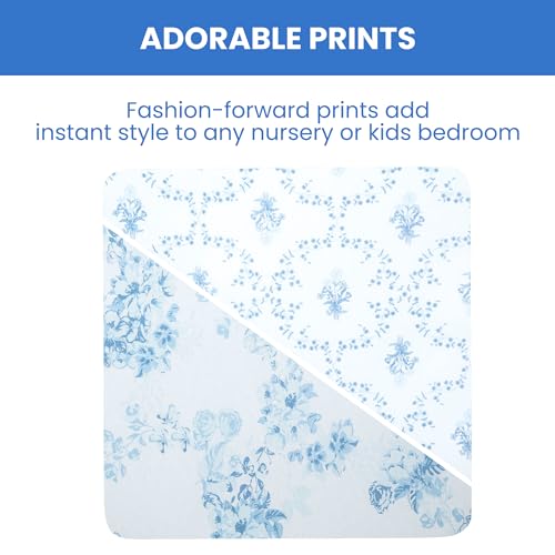 Image of Delta Children Fitted Crib Sheets for Girls and Boys - 100% Organic Cotton Crib Sheet for Standard Crib and Toddler Mattresses - 28x52 Inch - GOTS Certified (Pack of 2), Blue Botanicals