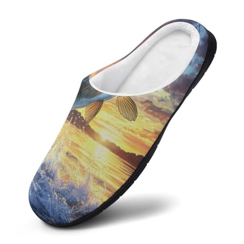 Bass Fish Sunset Women's Cotton Slippers Indoor Outdoor Slip-on Warm House Shoes with Anti-Skid Rubber Sole3