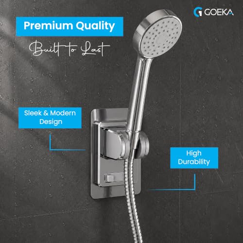 Image of GOEKA Self Adhesive Hand Shower Holder for Bathroom Wall | Durable ABS Body | Adjustable & Waterproof Wall Mount Shower Head Hook | No Drill Mop /Broom Holder for Kitchen & Bathroom (Silver)