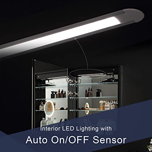 Fralimk Recessed Or Surface Led Medicine Cabinet, Lighted Mirror Cabinet With Lights, 24X30 In Bathroom Wall Cabinet With Defogger, Dimmer, Date/Time & Room Temp Display, 3X Makeup Mirror, Outlets #TOP7