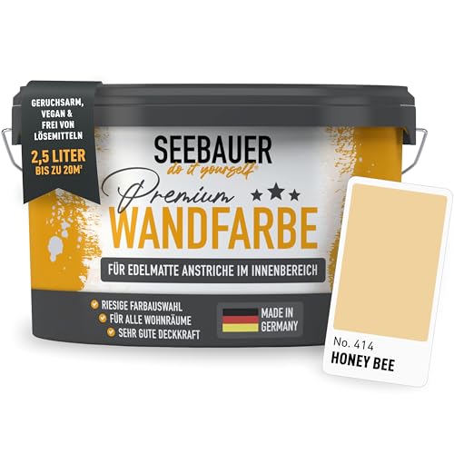 SEEBAUER diy Wandfarbe Beige 2,5L für Innen (No. 414 Honey Bee) Edelmatte cremebeige Innenfarbe - Beigetöne sehr hohe Deckkraft - Matt, Abwaschbar und Tropffrei