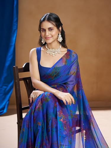 Image of Garden Vareli Nara Chiffon Abstract Floral Print Saree