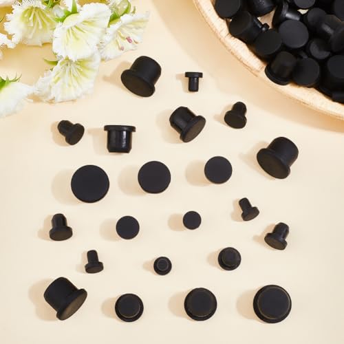 Image of GORGECRAFT 50Pcs 5 Sizes Black Hole Plugs Round Silicone Stoppers Assortment Kit Rubber Plugs Flexible Rubber Stopper Waterproof Tube T-Type Button Hole End Covers for Bottles Pipes Flower Pots