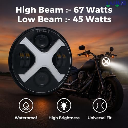 Image of LIU HJG Super Bright LED Headlight 7 Inch DRL Waterproof & Dustproof 67W 12V DC Power High /Low Beam Yellow /White DRL Light Universal fit for Thar, Jeep, Classic 350 & Others (Pack of 1)