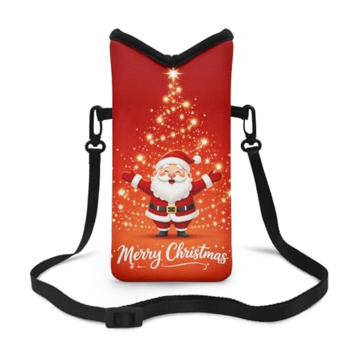Image of Crossbody Phone Bag Purse Waterproof Phone Carry Pouch Christmas Tree Cellphone Case for Christmas Holiday Party, 8 x 4 inch, Santa Claus Merry Christmas Print Red
