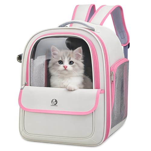 Image of Foodie Puppies Pet Carrier Backpack for Cats and Small Dogs - (Beige Pink) (41 x 33 x 24cm) l Transparent Window, Foldable Design with Pocket, Airline Approved Air Ventilation Travel Bag
