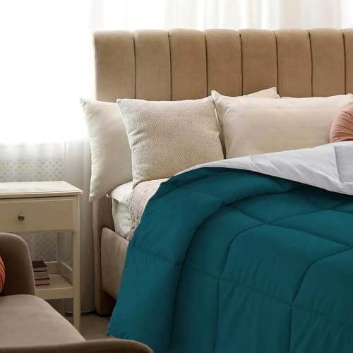 Image of Quilt for All Season 150 GSM Comforter Duvet /Ac Blanket King Size Bed Soft Microfiber Lightweight (90 inch X106 inch Inches) - King Size Bed Comforter - Teal /Silver Grey Color