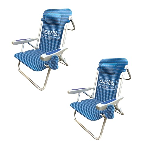 Salt Life 2pk Marina 5-Position Backpack Beach Sand Chair for Adults, Folding, Backpack Straps, 300...