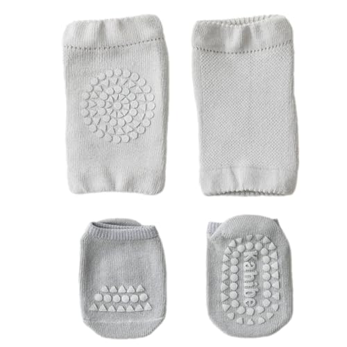 Montesy Set di ginocchiere e calzini antiscivolo in cotone pettinato, design traspirante per gattonare, camminare, gioco al coperto