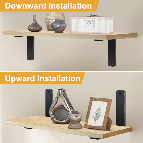 4 Pack - L 6" x H 4" x W1.5, 5mm Thick Black L Shelf Bracket, Iron Shelf Brackets, Metal Shelf Brackets, Floating Shelf, Shelf Supports with Screws - Image 3