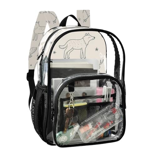 Pine Tree Animal Deer Dark Green Beige School Backpack Clear Clear Book Bag With Side Pocket See Through Transparent PVC Bag2