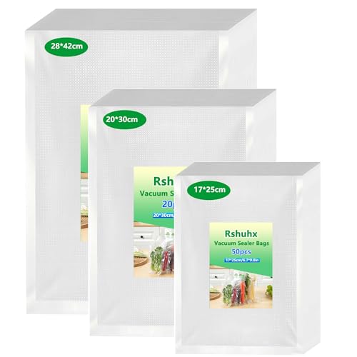Rshuhx Bolsas de Vacío para Alimentos 17x25cm 20x30cm 28x40cm 80pcs Envasar al Vacio 200µm Sacos Vacuo Sin BPA para Apto Foodsaver Envasadoras al Vacío para la Conservación de Alimentos y la Cocción