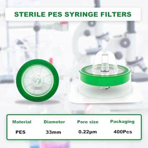 Image of 400Pcs Syringe Lab Filter, 33mm, 0.22um, PES, Individually Packed