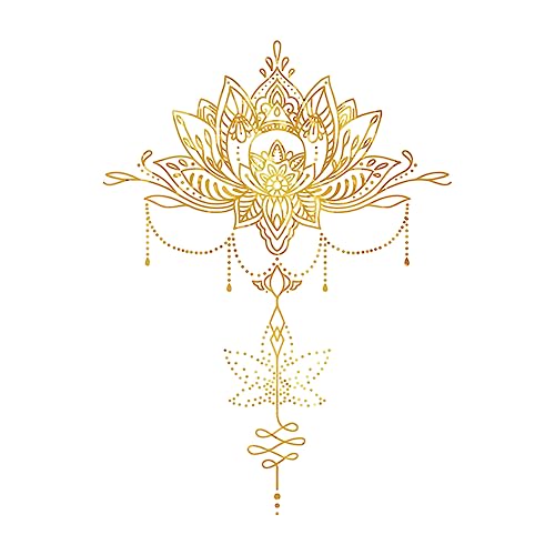 SUPERDANT Adhesivo Pegatinas de pared mandala de loto dorado, estilo candelabro, estilo bohemio, indio, mandala, flor, vinilo, loto, yoga, decoración para sala de estar, vinilos decorativos