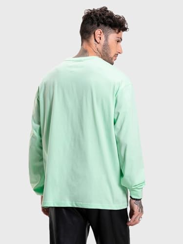 Image of Bewakoof Men's 100% Cotton Graphic Print Oversized Fit Full Sleeve Round Neck T-Shirt | Casual Wear | Street Wear | Oversized t Shirt for Men Cotton | Baggy