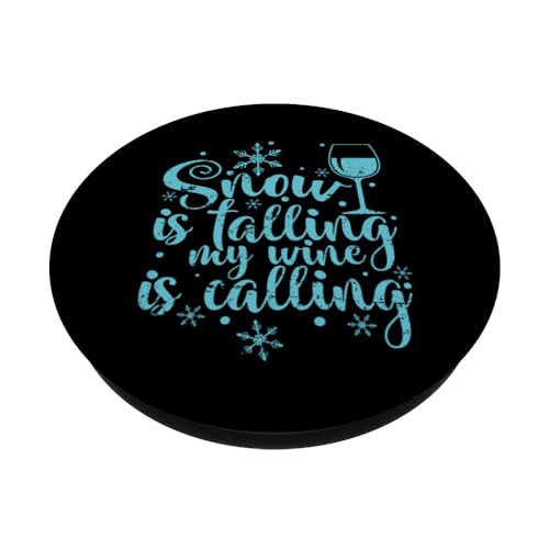 Snow is falling my Wine is calling Winter PopSockets Swappable PopGrip, Black - Image 2