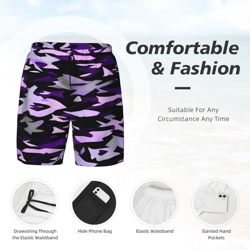 Men's American Camouflage Purple Print Quick-Dry Mesh Swim Trunks Stretch Lining Beach Shorts Surfing Summer Vacations4