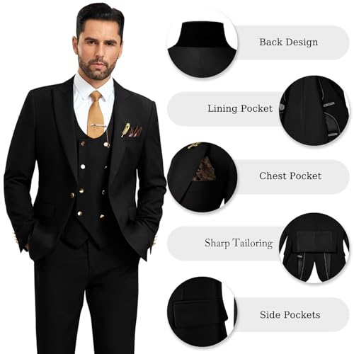 Men's Suit Slim Fit 3 Piece Double Breasted Suits Prom Tuxedo Set Formal Casual Jacket Blazer Vest Pant Wedding Suit for Men4