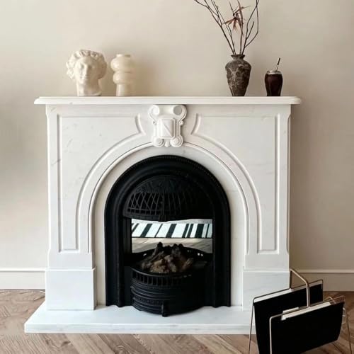 FIREPALACE Classic Fireplace Mantel White Marble Carving(59IN)