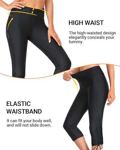 Holipick Womens Plus Size Swim Capris High Waisted Swim Pants Drawstring UPF50+ Long Swim Shorts3