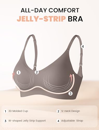 Image of Vertvie Wireless Bras for Women Full Coverage Supportive Seamless Bralettes No Underwire Push Up Comfort Soft T-Shirt Bra(Classic Grey, X-Large)