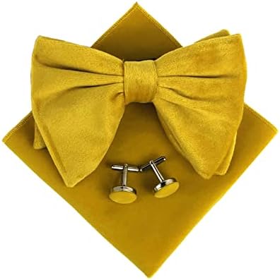 Cotton Bow Tie for Men Yellow Pre-tied Cravat Bows Ties Pocket Square Set Handsome Birthday Gift for Guys