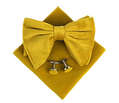 Cotton Bow Tie For Men Yellow Pre-Tied Cravat Bows Ties Pocket Square Set Handsome Birthday Gift For Guys #TOP19