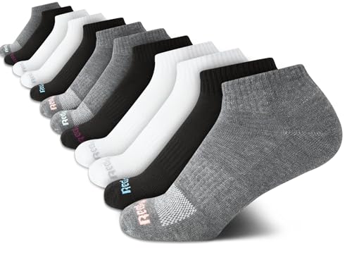Image of Reebok Womens Quarter Socks Moisture Wicking Cushioned Ankle Socks, 12 Pack | Stretch Performance Fabric, Cushioned Heel & Toe, Secure Arch Support, Quarter Cut, Shoe Size 4-10