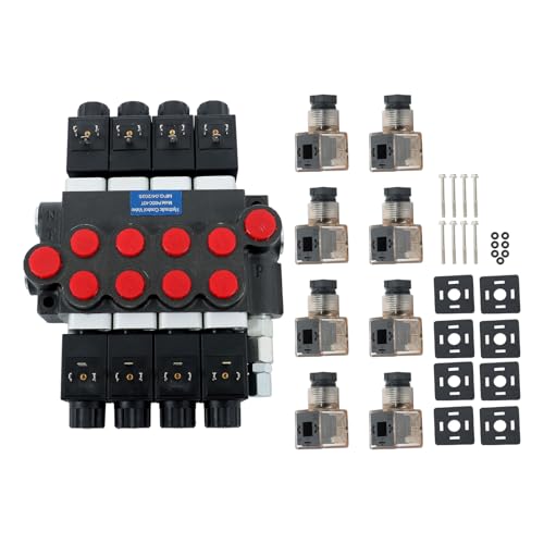 4 Spool Solenoid 12V DC Hydraulic Control Valve Double Acting 13GPM Hydraulic Solenoid Directional Valve 3600PSI Inlet port Outlet port SAE10 Working ports SAE8