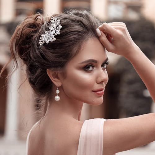 PAGOW 4 Piezas Pinzas de Pelo con Flor y Cristales, Accesorios de Boda para Novias y Mujeres (2 Estilos) miniatura 3