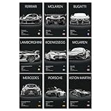 9 Stück Auto Poster, Sportwagen Wandposter für Zimmer 