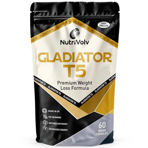 NutriVolv Gladiator T5 Maximum Strength Weight Loss Pills That Work Fast, Keto Shred Fat Burning Pills wit Kola Nut, Green Tea, Acai Berry & Caffeine | Thermogenic | 60 Capsules