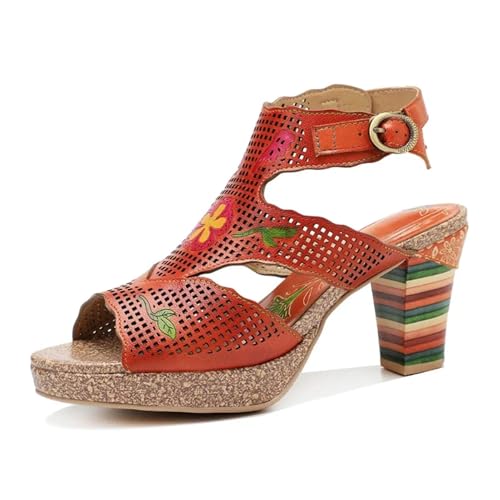 Women's Sheepskin Leather Shoes - 8.5cm Big Size Summer/Autumn Chunky Heels Print