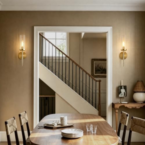 Modern Brushed Brass Wall Sconce, 1-Light Wall Lamp with Clear Glass Shade by GANSUBAN - Used condition - Image 6