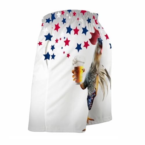 Funny Rooster Beer Men's Swim Trunks Chicken American Flag Stars Summer Board Shorts Drawstring2