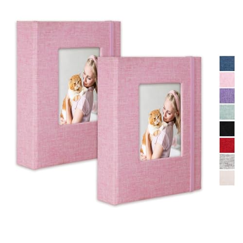 Cherrich Small Photo Album 5x7, Pack of 2 Linen Picture Book, Each Mini 26-Page Album Holds 52 Photos, Art Presentation Folder for Postcards & Picture Storage