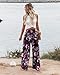 Angerella Womens Elastic High Waisted Palazzo Pants Casual Wide Leg Floral Printed Long Lounge Pant Trousers with Pocket PurpleRed M