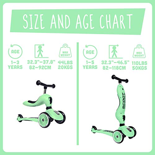 Image of Scoot & Ride 2-in-1 Ride-On & Stand Kids Scooter, Ages 1 to 5, Highwaykick 1, Kiwi