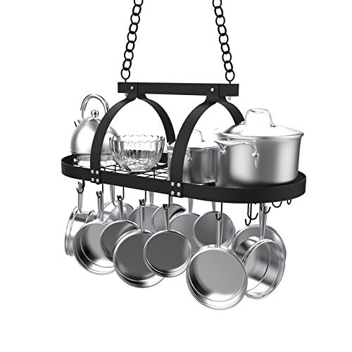 KES Plafond Opknoping Pot Rack 85CM Plafondplank voor Keuken Ovale Pot en Pan Rack Mat Zwarte Pot Hanger met 20 S Haken, KUR221S85-BK - Image 8