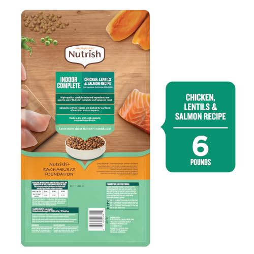 Nutrish Indoor Complete Dry Cat Food, 6 lb. Bag (Rachael Ray) | Chicken, Lentils & Salmon Recipe, Crafted for Adult Indoor Cats, Veterinarian Reviewed Formula - Image 4