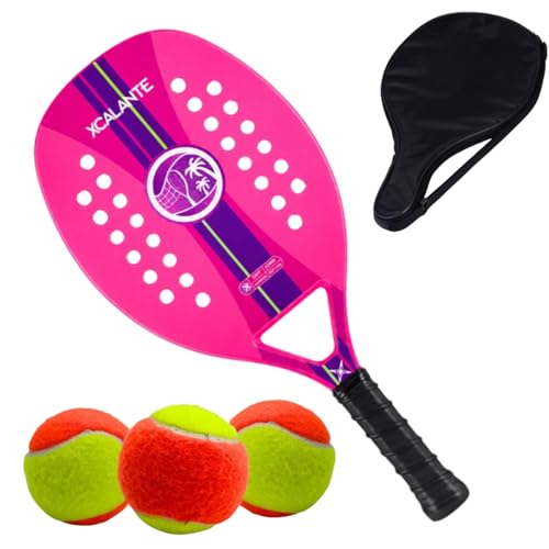 Raquete Para Beach Tennis Profissional em Fibra Carbono Com Capa Protetora + 3 Bolinhas de Beach Tennis Para Iniciantes e Profissionais (Rosa)