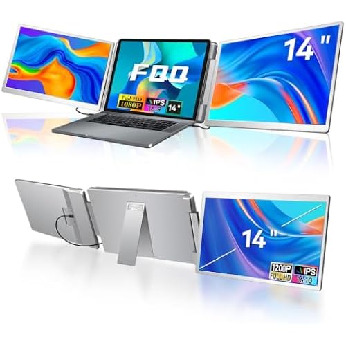 14" Laptop Screen Extender, FHD IPS Triple Screen Monitor Extender