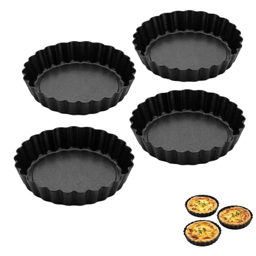 ZeBQrphio Tart Tin 4-Piece 10x2 cm Quiche Tin with Loose Base Mini Tart Tins for Quiche and Cheesecake Preparation Ideal for Home Bakers and Cooking Enthusiasts Creating Sweet Treats